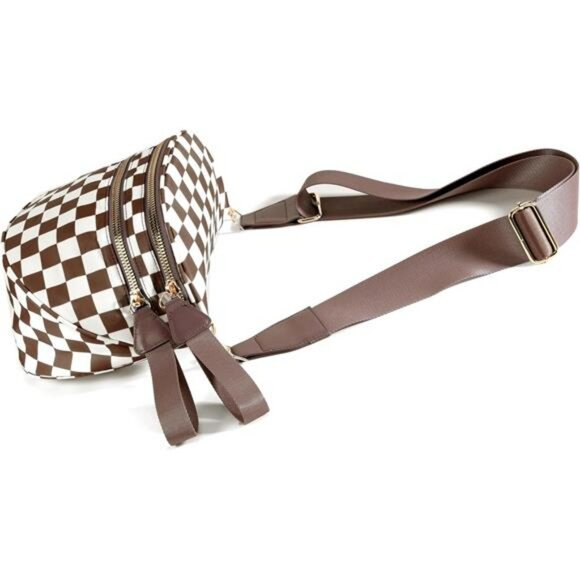 Checkered Crossbody Bag Nylon Bum Bag Plus Size Adjustable Strap Handbag - Picture 3 of 7
